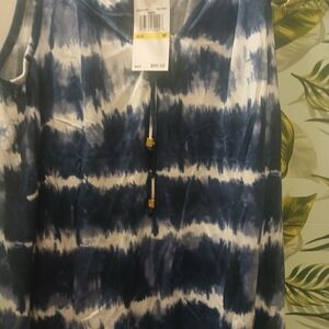 Michael Kors Navy and White Tie-Dye Tank Top